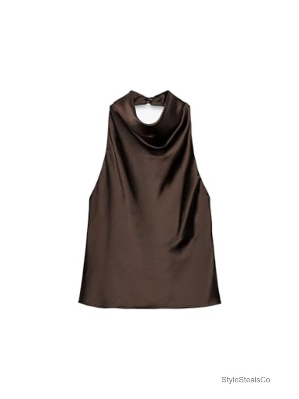 Satin Backless Halter Tank Top Draped Front Loose Fit Summer Camisole